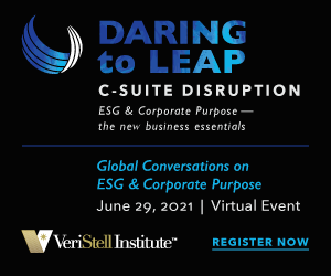 Big box ad for Daring to Leap conference on black background.